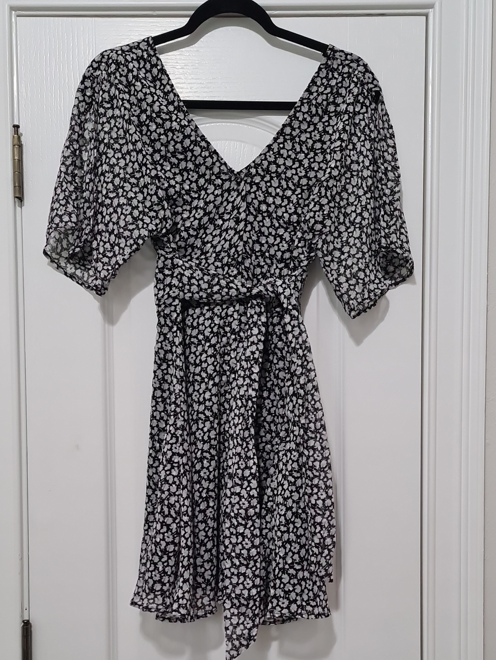 AllSaints Black and White Floral Midi Wrap Dress